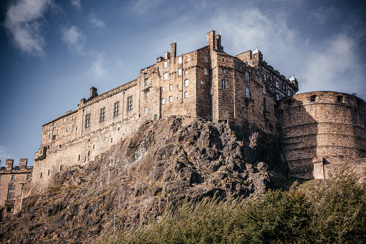 Edinburgh Castle floodlit above the Old Town